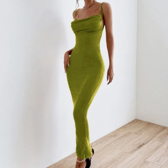 tie backless maxi dress chic elegant sexy trending green - Picture 5 of 9